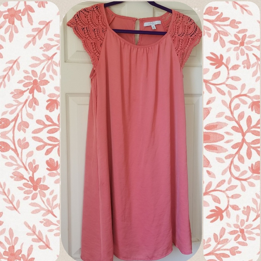 Adorable Coral Babydoll Shift with Lace Cap Sleeve